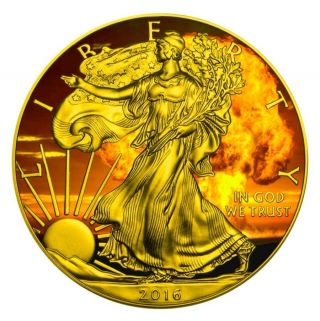 Armageddon Eagles – 2016 American Silver Eagle 1 Oz Coin Color And 24k Gold. photo