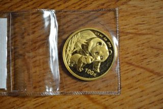 2004 China Gold Panda ¼ Oz.  Gem In Packaging 100 Yuan photo