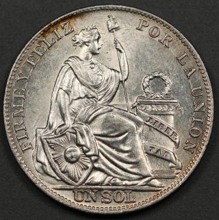 Peru 1935 Limae 1 Sol Silver Coin Choice Bu Km 218.  2 photo