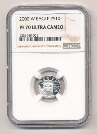 2000 - W $10 American Platinum Eagle Ngc Pf70 Ultra Cameo photo