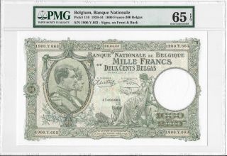 Belgium,  Banque Nationale - 1000 Francs - 200 Belgas,  1943.  Pmg 65epq. photo