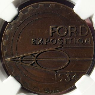 1934 Ford Exposition Token - Hk466 - Ms62 Ngc - Century Of Progress Medal (1933) photo