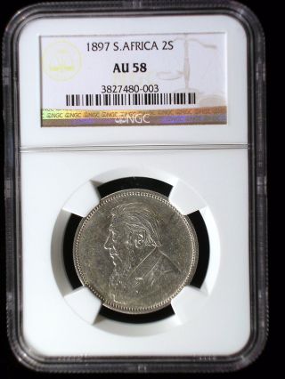 South Africa Zar 1897 2 Shillings Ngc Au - 58 Scarce Boer War Issue Looks Great photo