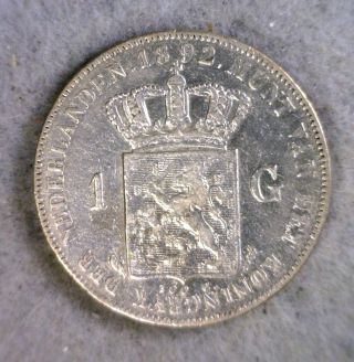 Netherlands 1 Gulden 1892 Extra Fine Silver (stock 0253) photo