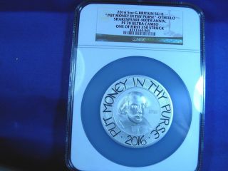 Uk 2016 10gbp 5 - Oz Silver Shakespear Fr Ngc Pf Ouc 39 Of750 1 Of 1st 250 Stuck photo