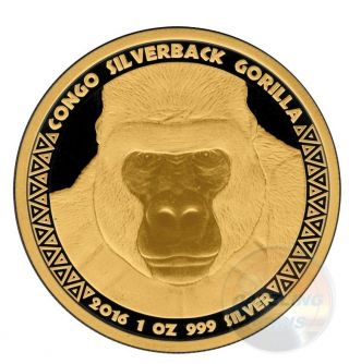 Gold Black Empire Edition Silverback Gorilla 1 Oz.  999 Silver Coin 2016 Congo photo
