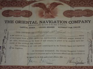 1923 The Oriental Navigation Company Old Stock Certificate 6 Shares 117 photo