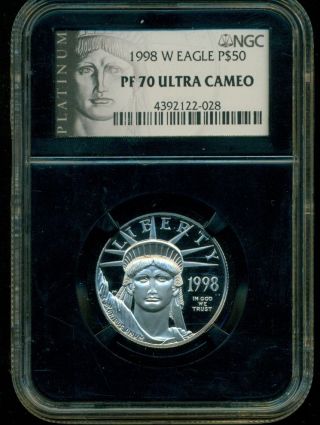 1998 - W 1/2 Oz.  9995 Platinum Eagle $50 Ngc Pf70 Uc Proof 70 Ultra Cameo photo
