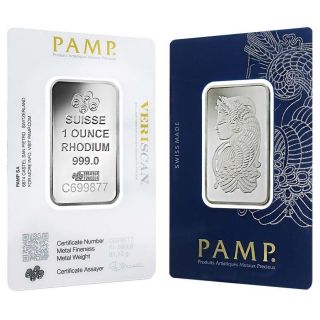 1 Oz Platinum Pamp Suisse Rhodium Bar.  999 Fine (in Assay) photo
