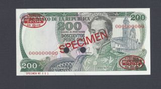 Colombia 200 Pesos 1 - 1 - 1979 P419s Specimen N001 Tdlr Uncirculated photo