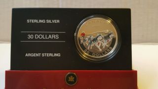 Royal Canadian 2006 30$ Sterling Silver Coin Dog Sled Team Colorized photo