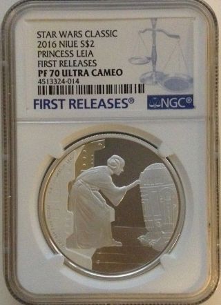 2016 Star Wars Princess Leia - Carrie Fisher Silver $2 1oz Ngc Pf70 First Releases photo