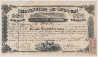1863 Mississippi And Missouri Railroad Company.  Issued/signed/cancelled. photo