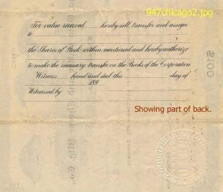 Stock Certificate Chicago Ohio Butter And Cheese Mfg.  Co.  1893 Aka Willard Oh photo