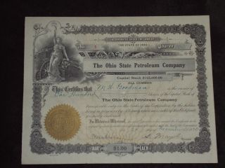 1920 Ohio State Petroleum Company Old Stock Certificate 100 Shares photo