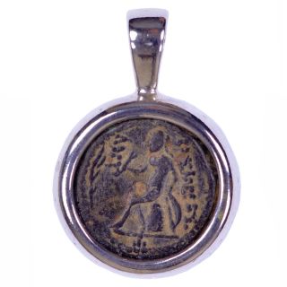 Seleucid Serrated Bronze Coin.  925 Silver Pendant Antiochus Iv Biblical/judean photo