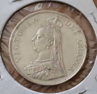 1887 Great Britain Double Florin.  Queen Victoria / 0.  925 Silver.  Hgr.  Km 763 photo