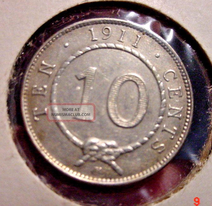 Very Rare 1911 H - 10 Cent Silver Coin From Sarawak (malaysia)