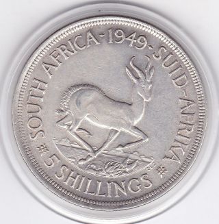 South Africa 1949 King George Vi Five Shillings (5/ -) Large Silver Coin photo