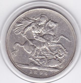 1894 Queen Victoria Large Crown / Five Shilling Coin From Great Britain photo