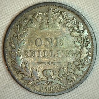 1880 Great Britain Shilling Km 734.  4 Silver World Coin Uk England Yg P photo