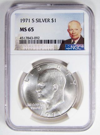 1971 - S Ike Silver Eisenhower Dollar S$1 Ngc Ms 65 Special Label Undergraded Coin photo
