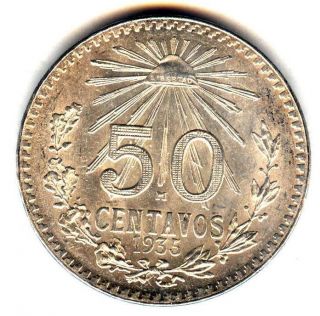 C1688 Mexico Coin,  50 Centavos 1935 Unc. photo