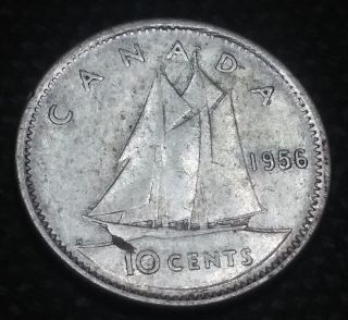 Canada 1956 10 Cent 0.  8000 Silver Ruler: Elizabeth Ii photo