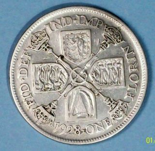 Great Britain Florin 1928 Very Fine Silver Coin photo