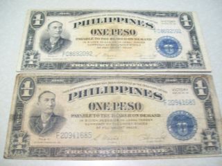 2 Old Philippines One Peso Note photo
