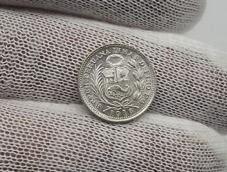 Peru Coin - 1/2 Din Dino 1916 Fg Lima 9 Decimos Fino Silver Coin C - 16 photo