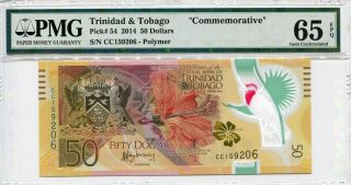 Trinidad & Tobago 2014 Pick 54 Commemorative Polymer Note $50 Unc Pmg 65 photo