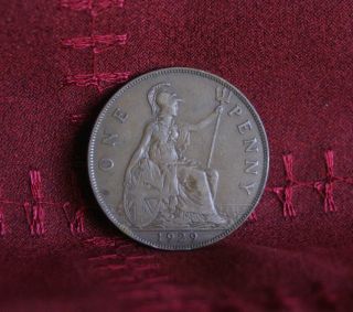 1929 Great Britain Penny Bronze World Coin Britania Uk British Large Cent photo