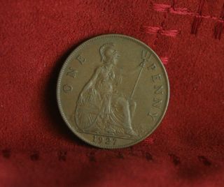 1927 Great Britain Penny Bronze World Coin Britania Uk British Large Cent photo