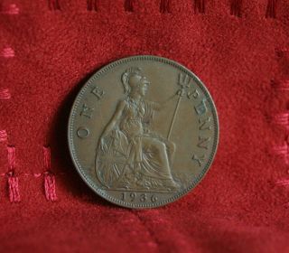 1936 Great Britain Penny Bronze World Coin Britania Uk British Large Cent photo