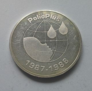 1988 Rotary Polioplus 1 Troy Oz.  999 Fine Silver Round photo