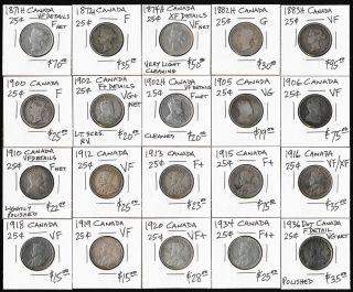 Twenty Canada 25¢ (1871 - 1936) All Different Dates photo