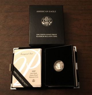 1997 - W 1/10 Oz Proof American Platinum Eagle Coin W/box & photo