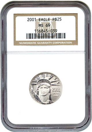 2001 Platinum Eagle $25 Ngc Ms69 - Statue Liberty 1/4 Oz photo