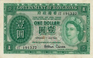 Banknote Hong Kong Government Hong Kong $1 1955 Rare Date Ef photo