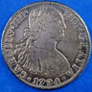 1794 Mexico 8 Reales Silver Coin Carolus Iiii Dei Gratia photo