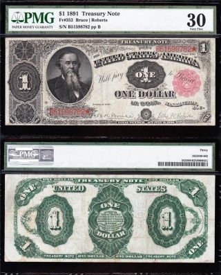 Awesome Scarce Bold & Crisp Vf,  1891 $1 Stanton Treasury Note Pmg 30 B51598782 photo