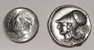 Greek Corinthia Pegasos Athena Ancient Coin - Around 300 Bc (likely Silver) photo