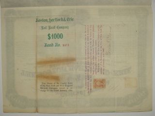 1867 Boston Hartford & Erie Railroad Company Bond Stock Certificate 61 Coupons photo