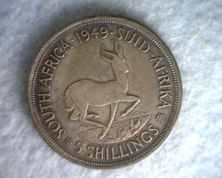 South Africa 5 Shilling 1949 Large Silver British Coin (stock 0642) photo