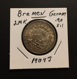 Bremen German State Coin / 90 Silver Xf photo
