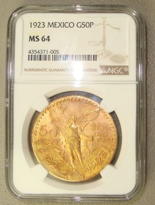 1923 Mexico Gold 50 Pesos Ngc Ms64 photo