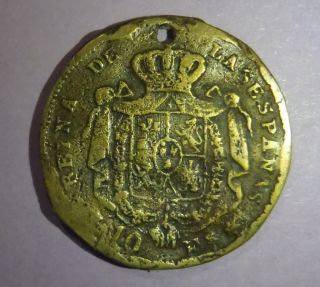 Spain Medal 1868 Queen Isabel 10 Escudo Contemporary Jetton Brass 4.  68g photo
