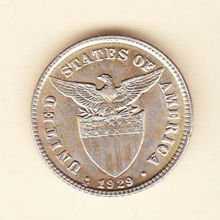 Philippines 20 Centavos 1929 Silver Coin Au/unc photo