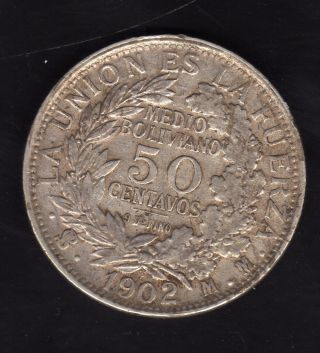 Bolivia 50 Centavos 1902 Mm,  Silver photo